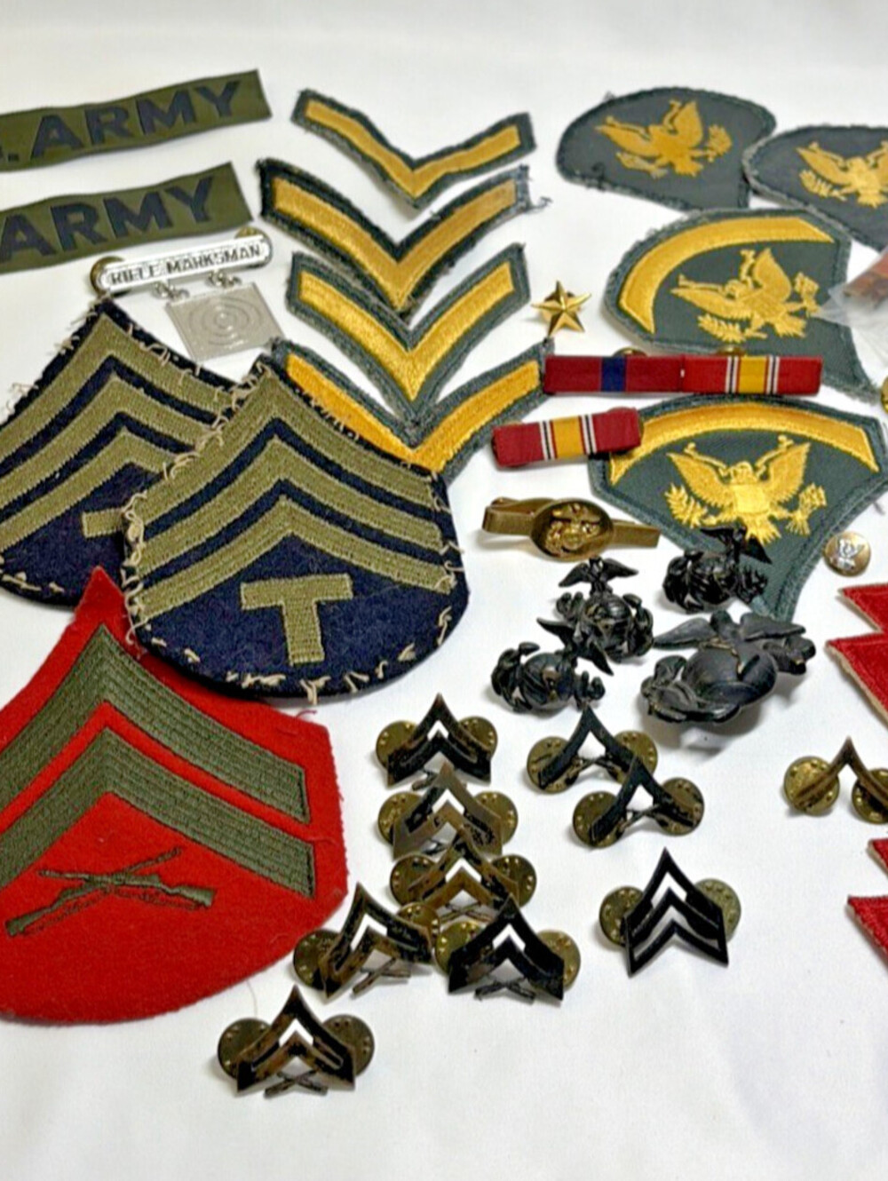 Vintage Army Marine Corps Patches Pins Ribbons  WWII Korean Conflict Vietnam War